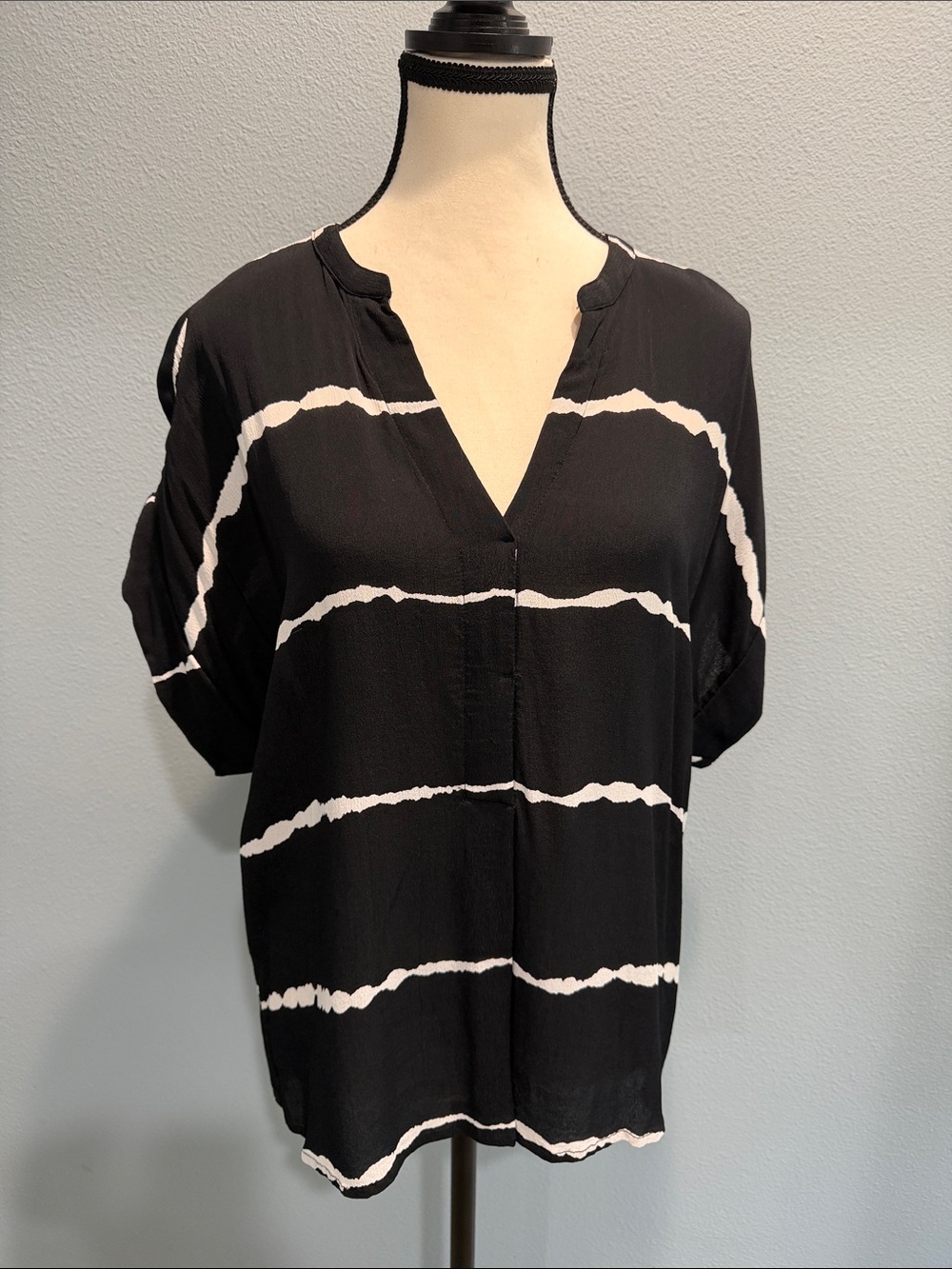 lovestitch Black and White Striped V-Neck Blouse